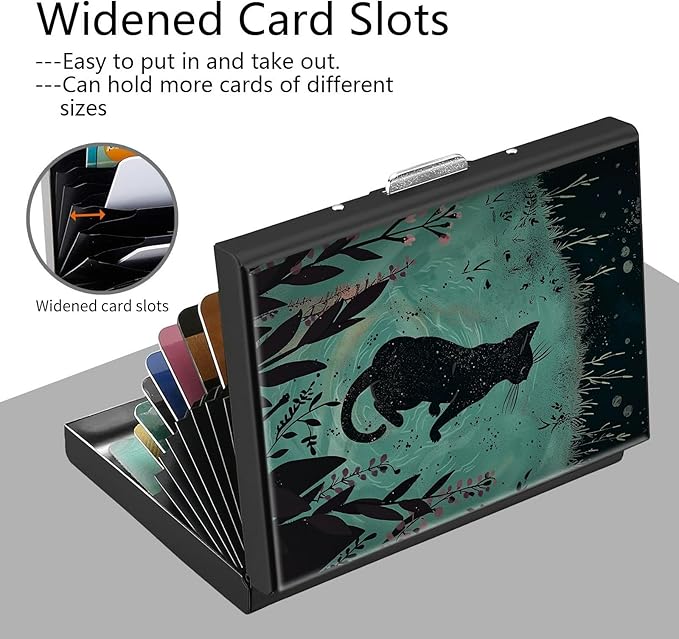 Credit Card Holder, Cat Watercolour Design Mini RFID Blocking Aluminum Wallet Slim Metal Hard Case Shell Travel Wallet ID Case Small Credit Cards Case Business Cards for Women Men Girls