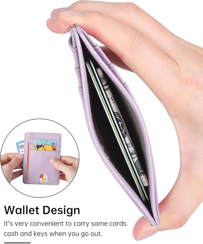 Teskyer Slim Wallet for Men, Minimalist Front Pocket RFID Blocking Leather Wallet Credit Card Holder for Men & Women