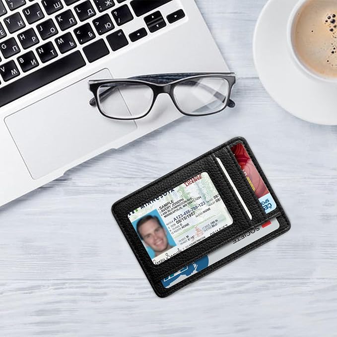 FINTIE Slim Minimalist Front Pocket Wallet, RFID Blocking Credit Card Holder Card Cases with ID Window for Men Women (Black)