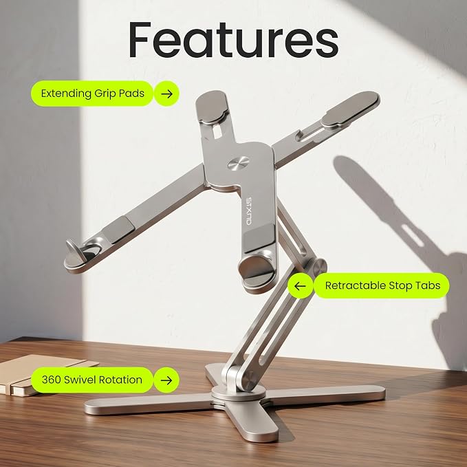 Model-X 2.0 Laptop Stand, Laptop Stand for Desk Adjustable Height, 360 Rotating Laptop Riser Aluminum Portable Foldable Computer Stand for MacBook Pro Air 10–17 inches (Polar White)