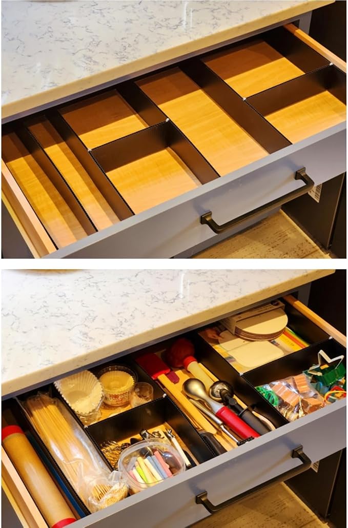 Customizable Grid Drawer Dividers, Cut to Fit Organizer | Custom drawer dividers that fit any drawer. DIY cut to fit design, adjustable organizer for kitchen, bathroom, desk, and more
