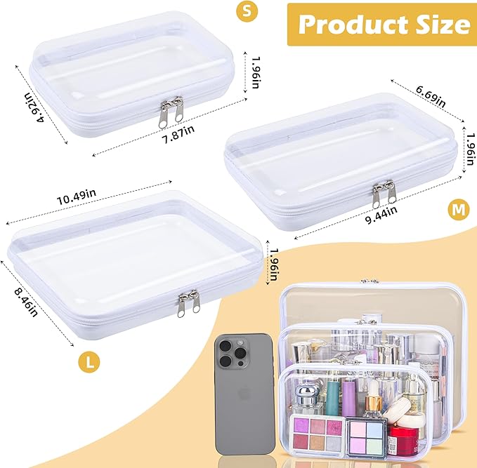 CELSOL Clear Hard Shell Zipper Case – Waterproof Makeup Organizer & Travel Toiletry Bag, Multi-Purpose Clear PVC Pouch for Cosmetics, Stationery, Diaper Bags, and Travel Essentials (M)