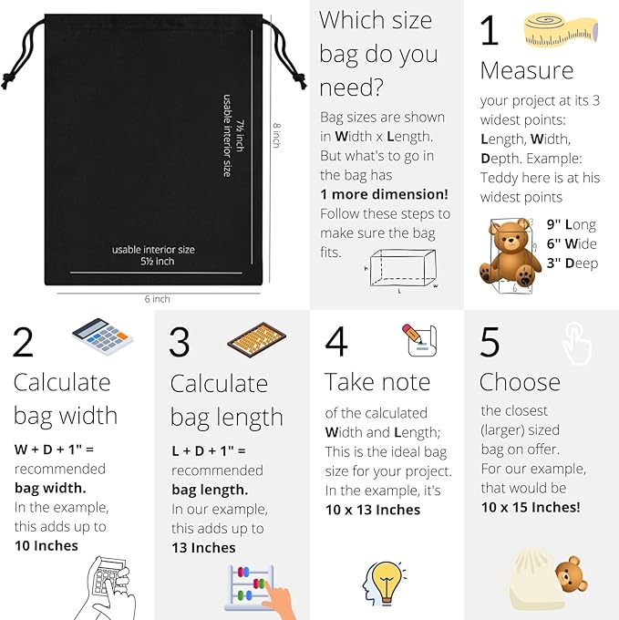 Premium Microfiber Drawstring Bags (Set of 5) – Multipurpose Travel Storage Pouches for Cords, Toiletries, Jewelry, Shoes – Durable Organizer with Strong Drawstring Closure (Black, 6 x 8 Inches)