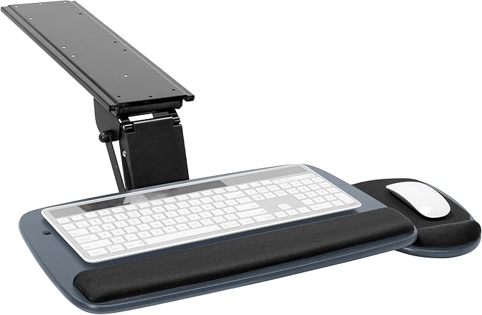 Mount-It! Under Desk Keyboard Tray, Adjustable Slide-Out Keyboard & Mouse Platform, 20.5" W × 11" D, Ergonomic Wrist Rest, Tilt & Swivel, Heavy-Duty Bolt-On Keyboard Drawer for Home Office, Blue