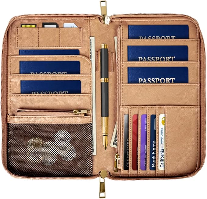 Family Passport Holder Wallet RFID Blocking Document Organizer PU Leather Mulit-purpose Travel Wallets Credit Cards Holder for Women Men, Light Leopard