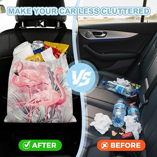 Flamingos Car Trash Bag - Waterproof Car Trash Bag Hanging Leakproof Car Garbage Bag - Washable Reusable Trash Bag for Car Interior Hanging Organizer Storage Vehicle Travelling Camping