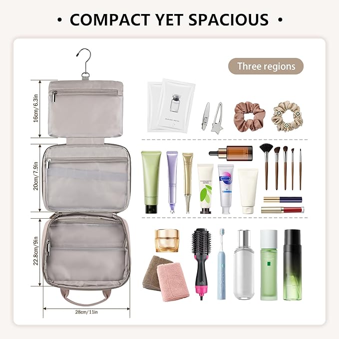 Greenfeather Hanging Travel Toiletry Bag for Women, Compact Yet Spacious Makeup & Cosmetic Organizer with Multiple Compartments, Waterproof Portable Bag for Short Trips & Weekend Travel (Rose Pink)
