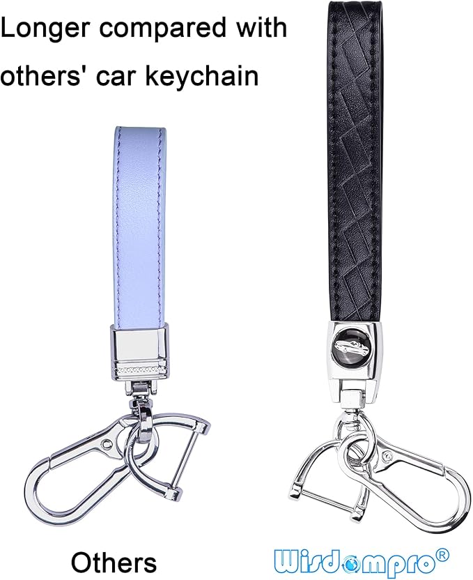 Wisdompro Microfiber Leather Car Keychain, Universal Key Fob Keychain Leather Key Chain Holder with 3 Keyrings and 1 Screwdriver for Men and Women - Black