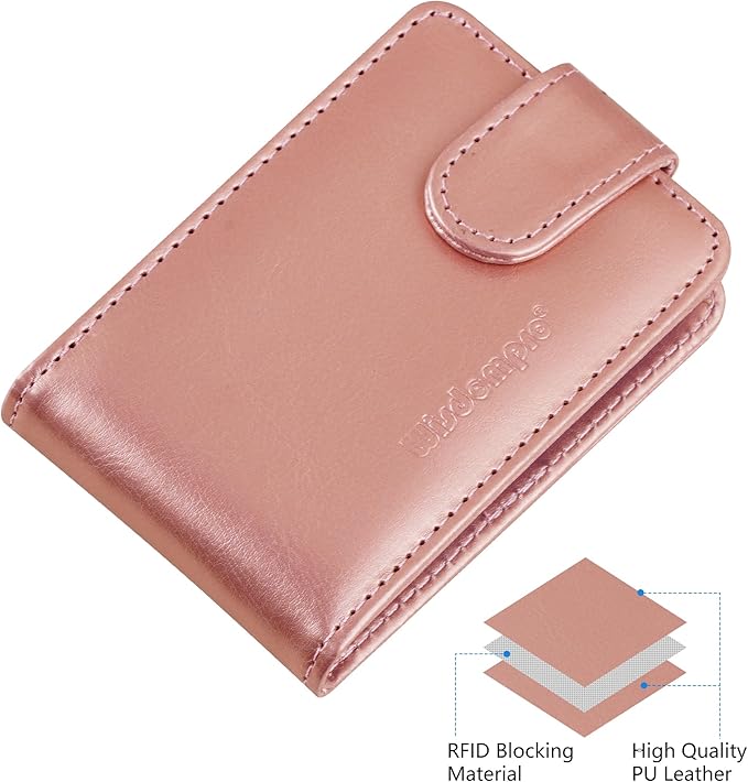 Wisdompro Credit Card Holder, Slim Leather RFID Blocking Wallet Debit Card Protector Organizer Case (Build in 20 Card Slot & 6 Small Cells for Memory Cards)-Horizontal Rose Gold