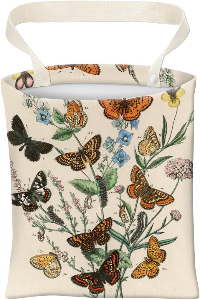 Car Trash Can, Cute Car Trash Bag, Hanging Car Organizer and Storage Bag, Trash Bin for Car Accessories, Vehicle, Travelling, Camping Vintage Butterfly Leaf