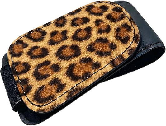 Leopard Print Car Sunglasses Holder Magnetic Leather Glasses Clip for Car Sun Visor Cheetah Cars Accessories Eyeglass Hanger Organizer Universal Visor Clip for Women and Men Gifts Decor