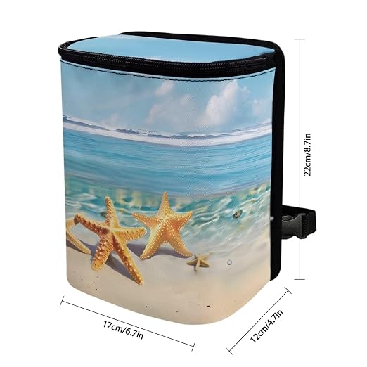 Biyejit Beach Starfish Car Trash Can with Lid, Cute Leakproof Car Trash Garbage Bag Hanging Vehicle Trash Bin Small Portable Automotive Garbage Cans Organizer for Back/Front Seat/Console