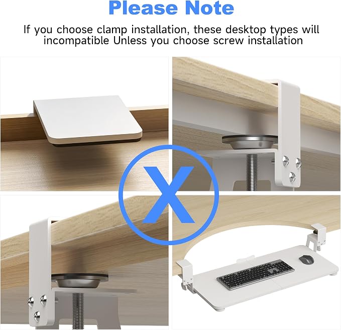 XINLEI Keyboard Tray Under Desk Large C-Clamp 25.6” (30” Including Clamps) x 11.8” Slide-Out Platform Computer Drawer Pull Out Keyboard & Mouse Tray White DSF4W