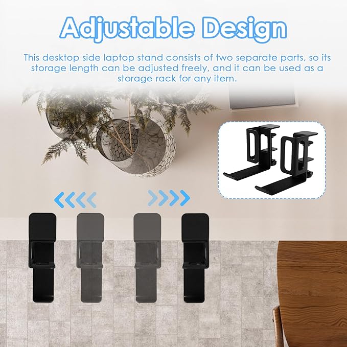 2Pcs Vertical Desk Side Laptop Mount,Adjustable Length,Strong Load Bearing Clamp on Tablet Organizer,for Home Office School(Black)
