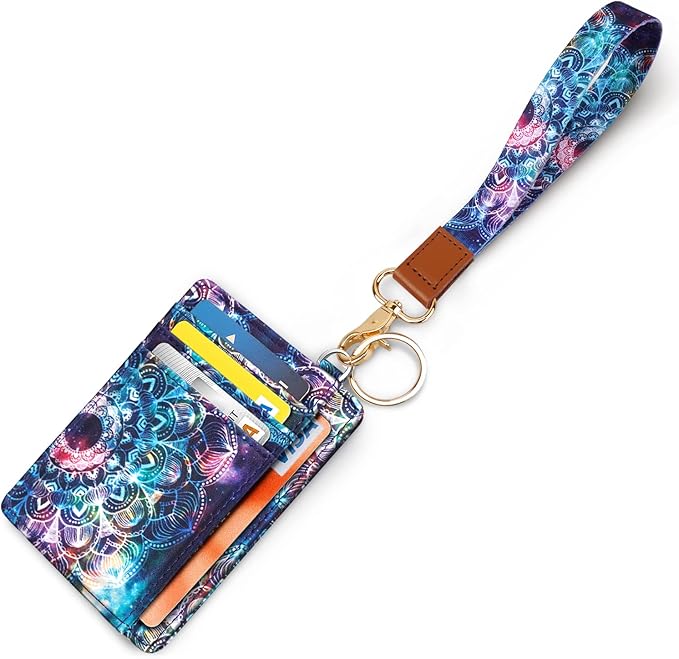 Coco Rossi Slim Front Pocket Wallet RFID ID Card Holder Cute Small Wallet with Wrist Lanyards Key Chain Holder for Women,Lace Nebula