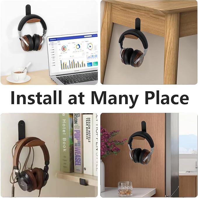 Headset Holder with 6cm Wide Walnut Headrest,Headphone Wall Mount Holder with Adhesive Tape and Screw, Headphone Stand for Over Ear and Gaming