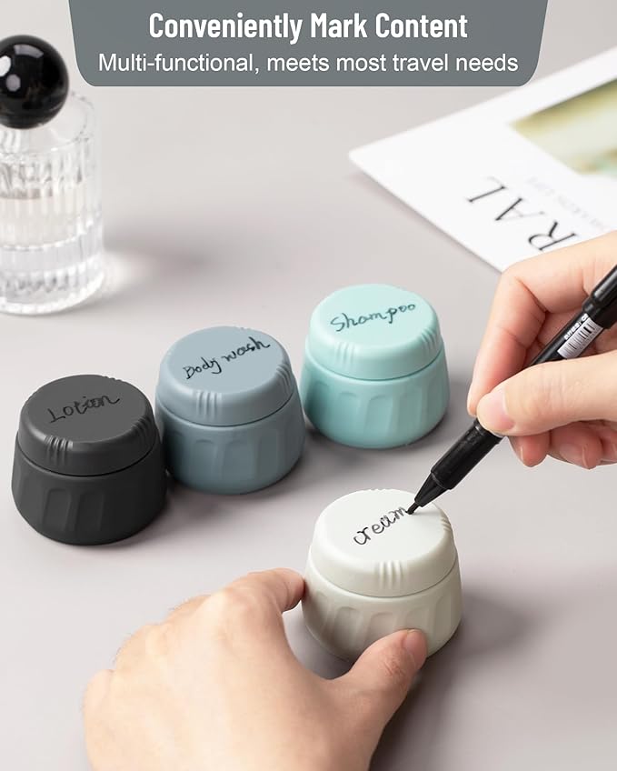 Mrsdry Travel Containers for Toiletries, TSA Approved Travel Size Toiletries 4 Pack, Refillable Containers, With Clear Bag, Leak Proof Silicone Jars, Essentials Creams Jars Carrying Small Items