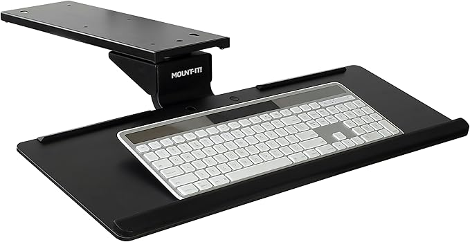 Mount-It! Under Desk Keyboard Tray, Adjustable Slide-Out Keyboard & Mouse Platform, 26.38" W × 10" D, Ergonomic Wrist Rest, Height Tilt & Swivel, Heavy-Duty Bolt-On Keyboard Drawer for Home Office