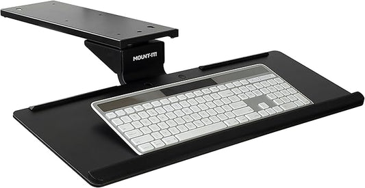 Mount-It! Under Desk Keyboard Tray, Adjustable Slide-Out Keyboard & Mouse Platform, 26.38" W × 10" D, Ergonomic Wrist Rest, Height Tilt & Swivel, Heavy-Duty Bolt-On Keyboard Drawer for Home Office
