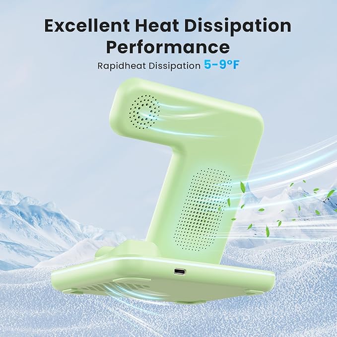 WAITIEE Wireless Charger 3 in 1, 15W Fast Charging Station for Apple Watch 9/8/Ultra 2/Ultra/SE/7/6/5/4/3/2, for AirPods 3/2/1/Pro/Pro 2, for iPhone 15/14/13 /Plus/Pro/Pro Max/12/11/X/Xr/XS/8 (Green)