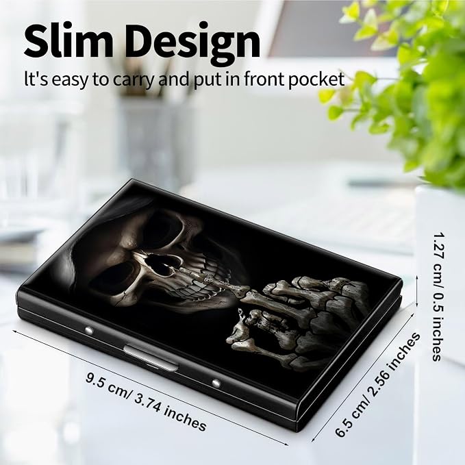 Metal Wallet for Women Men Girls, RFID Blocking Slim Aluminum Credit Card Holder, Mini Travel Wallet with Hard Shell, Lightweight ID & Business Card Case,A Skulls