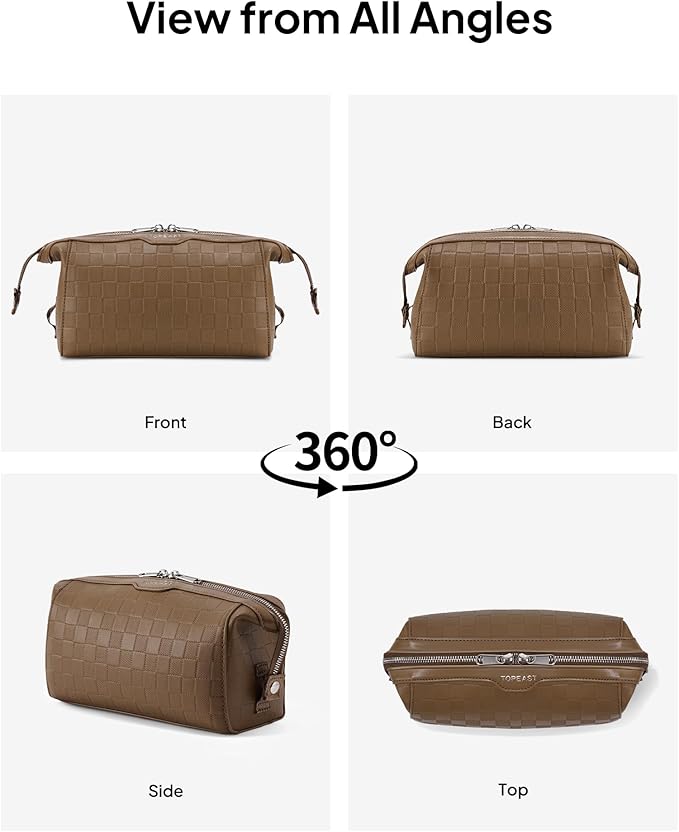 TOPEAST Travel Makeup Bag Cosmetic Bags for Women, 3 Pcs Set Make Up Toiletry Bag with Removable Zip Purse, Waterproof Leather Makeup Brush Organizer for Travel Essentials, Brown
