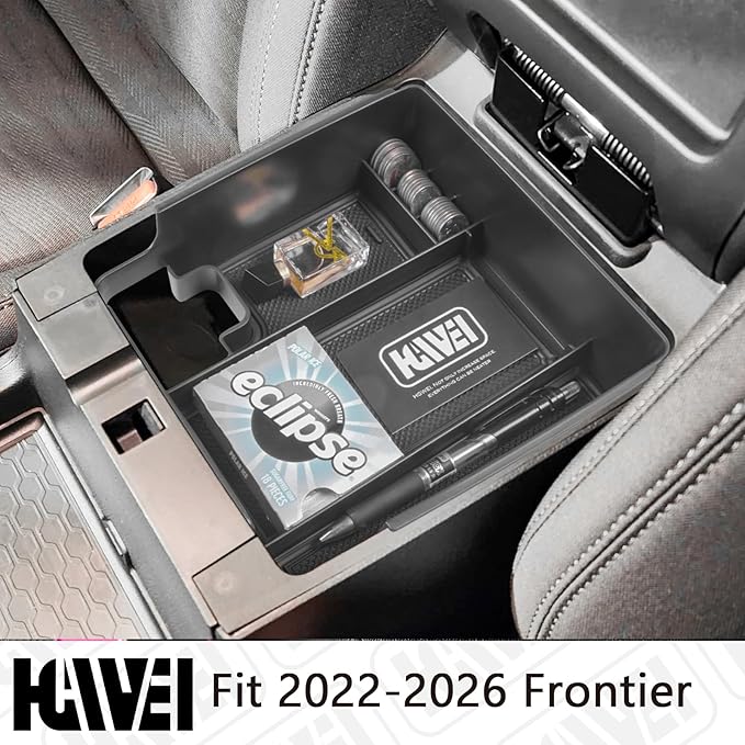 HGWEI Center Console Organizer Compatible with 2022 2023 2024 2025 2026 Nissan Frontier Interior Accessories, Pickup Truck Armrest Secondary Storage Box ABS Insert Tray Coin Container, Black