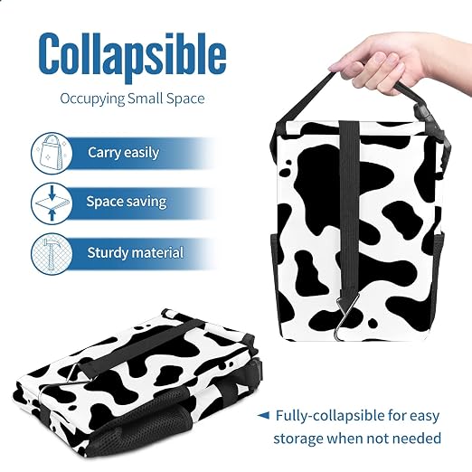 Western Black White Cow Print Car Trash Can with Lid Collapsible Reusable Waterproof Car Garage Bag,Automotive Garbage Can,Car Accessories Interior Car Organizer