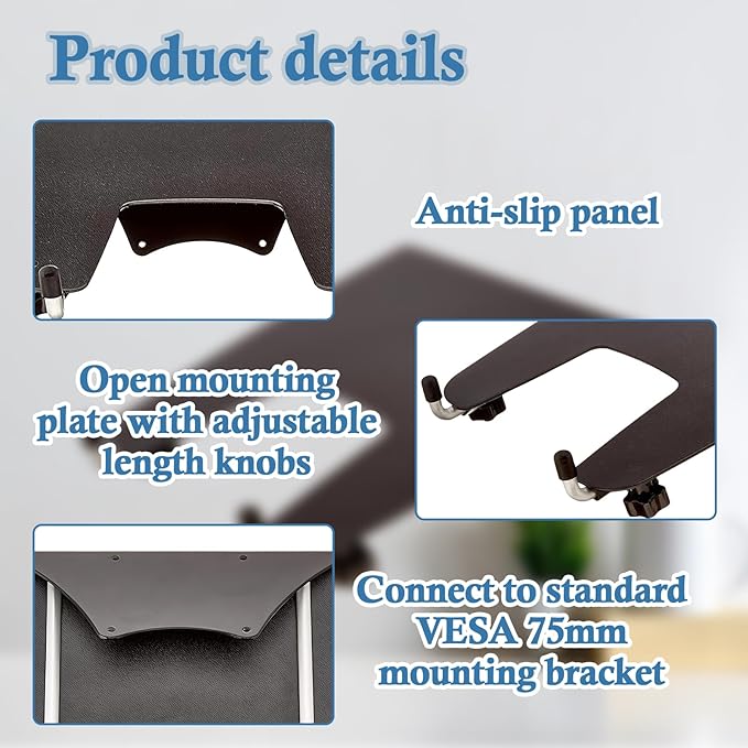 Laptop Stand Arm Mount Tray – Adjustable Ergonomic Desk Accessory, VESA-Compatible with Display Arms, Fits Laptops Up to 12lbs, Anti-Slip, Black