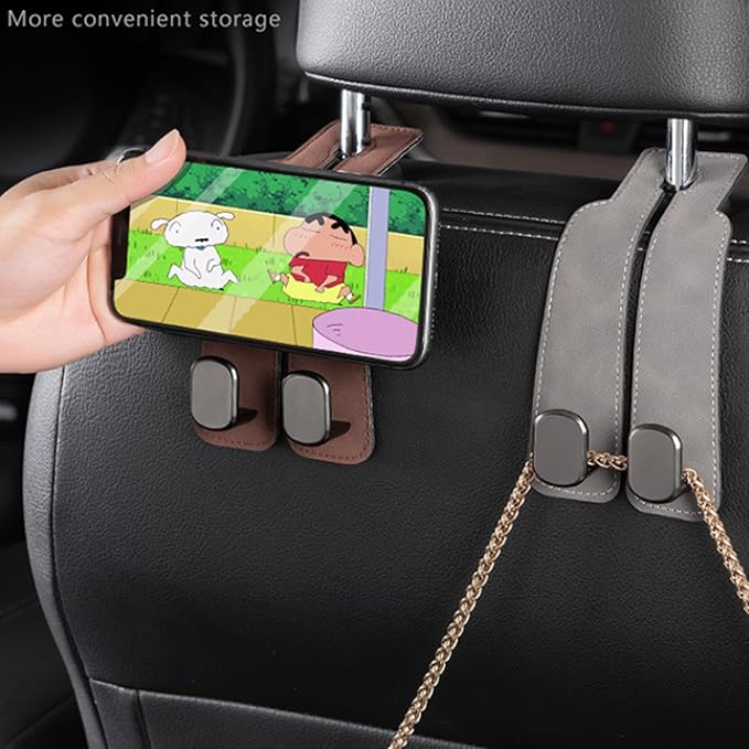 Amelity Universal Car Headrest Hooks, Women’s Car Interior Accessories for Purses Handbags Grocery & Backpacks, Black 2 Pack
