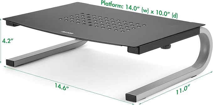 Allsop Redmond Monitor Stand, Holds 40 lbs with Keyboard Storage Space - Black (29248)