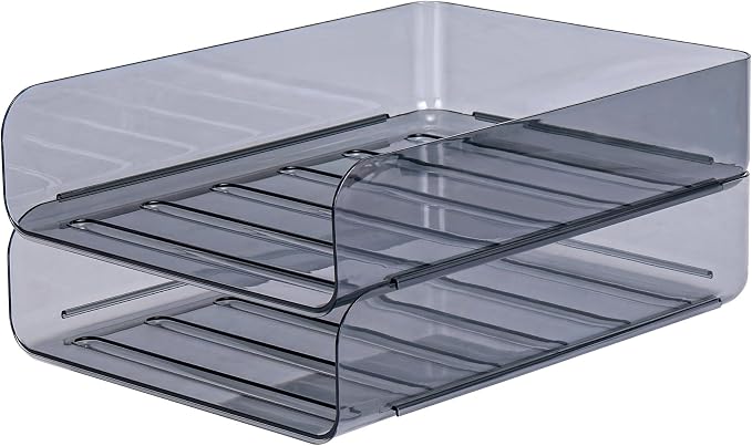 CiWiVOKi 2 Pack Stackable Paper Tray Organizer, Clear File Organizer for Desk, Office Organizer and Storage for Desk Accessories, Notes, Books, File Paper, Document, Black
