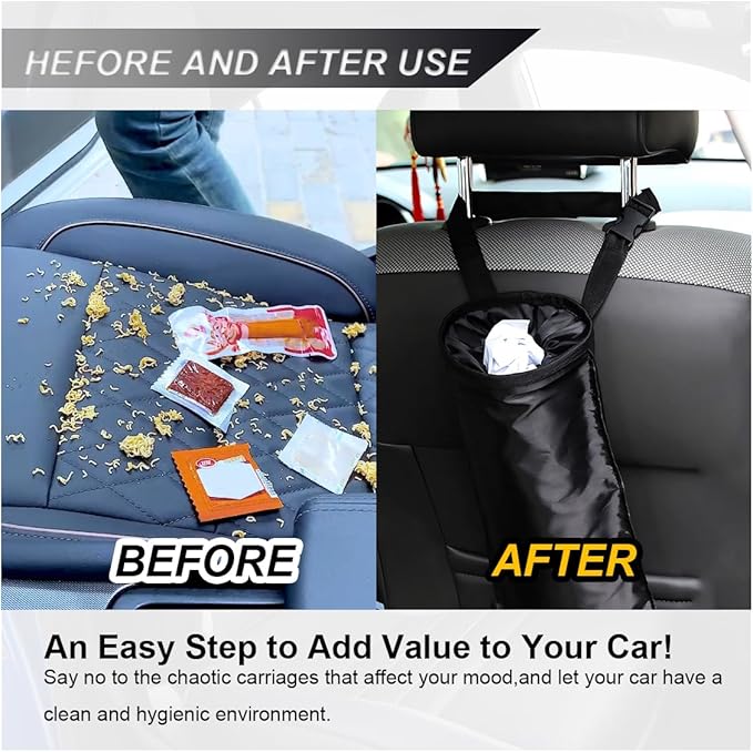 ZIMISI Car Trash Bag, Hanging Car Garbage Can with Elastic Opening, Portable Waterproof Collapsible Trash Can for Back Seat, Automotive Storage Organizer for Home, Outdoor (2PCS)