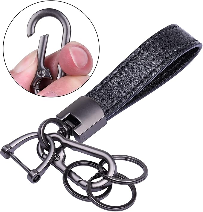 Wisdompro Genuine Leather Car Keychain, Universal Heavy Duty Key Fob Keychain Leather Key Chain Holder for Men and Women