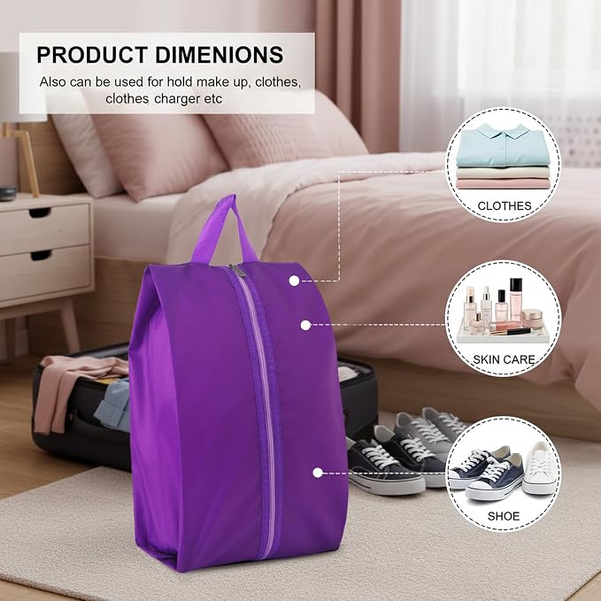 6pcs Portable Shoe Organizer, Travel Pouches with Zipper, Golf Shoe Bags, Clothes Bags, Soccer Cleats Bag Shoe Pouch for Gym, Waterproof, Odor-Resistant (Purple)