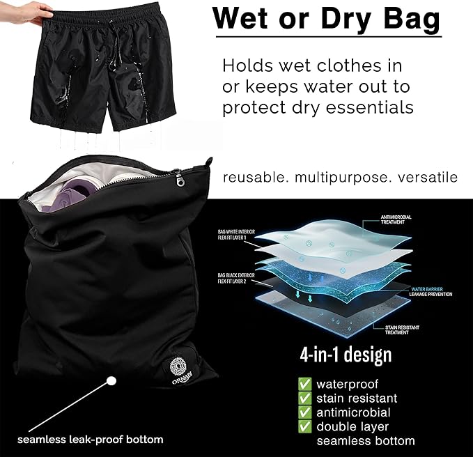 Waterproof Sweaty Clothes Bag Antimicrobial Wet Dry Pouch Inhibits Bacteria & Smelly Odor from Dirty Sport Laundry & Swimsuits for Fresh Gym Bag & Travel Luggage 14.5 X 17 inch Eco Made In USA