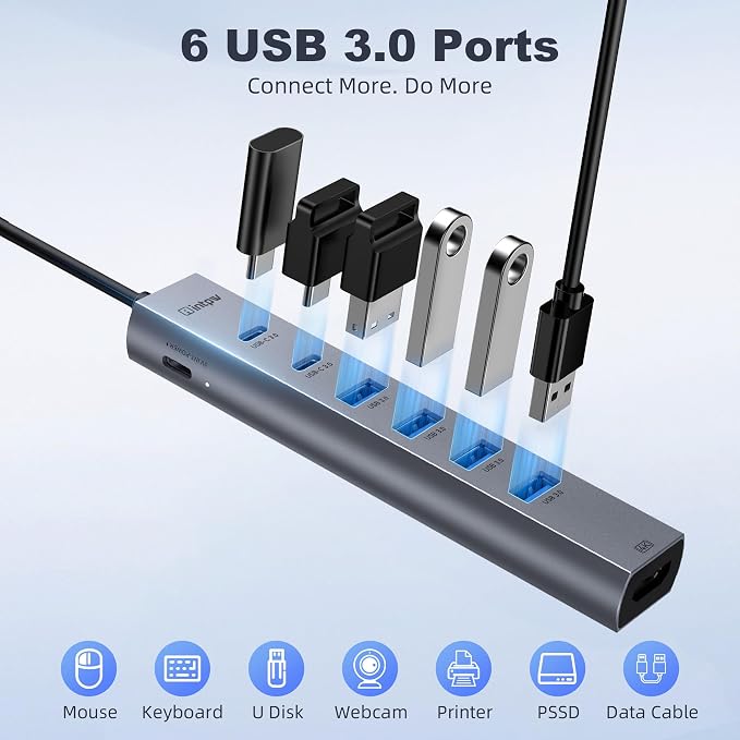 intpw USB C Hub, 8-in-1 Multiport Adapter with 4K@60Hz HDMI, 4 USB 3.0 5Gbps Ports, 2 USB-C Ports, Aluminum Type C Hub for MacBook Pro/Air, iPad, Laptop, PC