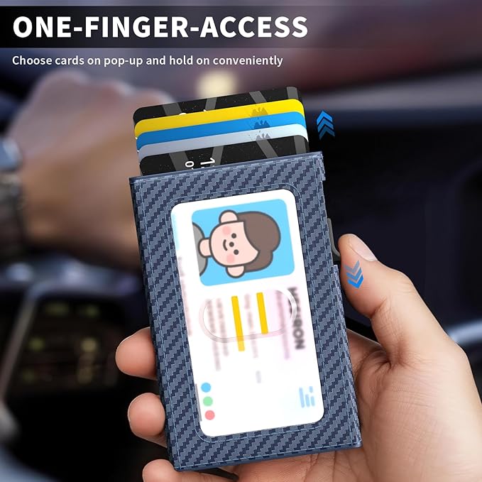 Wallet for Men Slim Minimalist Pop-up Smart Holds 5-6 Cards - RFID Blocking Metal with Money Clip, Credit Card Holder & ID Window,Business Card Cases, men accessories (Carbon Blue)