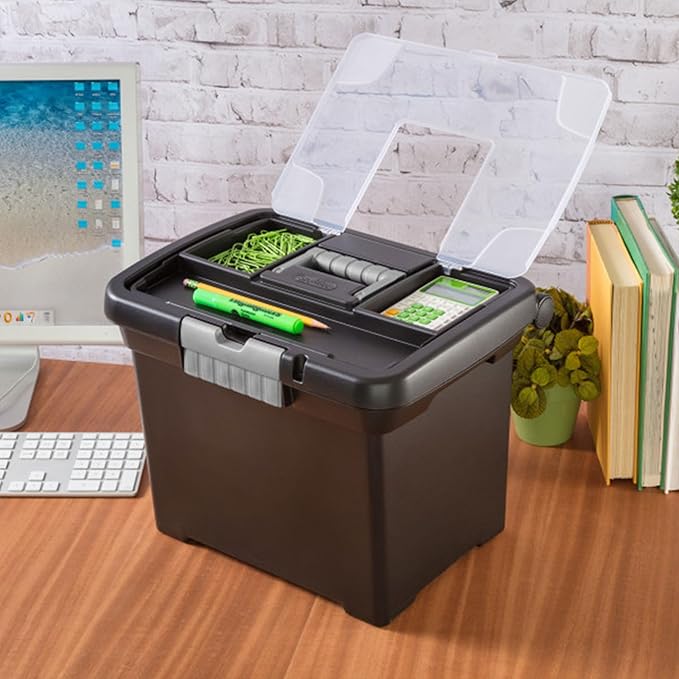 Sterilite Portable Lockable File Box Organizer with Handle and Clear Lid (8 Pack)