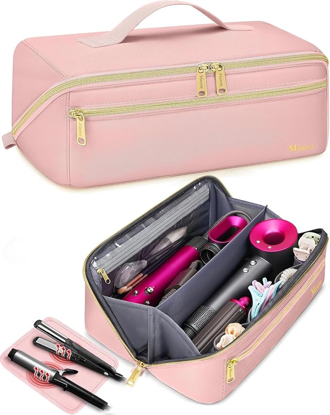 Mancro Hot Hair Tools Travel Bag with Separate Heat Resistant Mat, Large Capacity Wide-open Pouch, Hair Accessories Organizer for Flat Irons, Straighteners, Curling Iron,Travel Essentials for Women