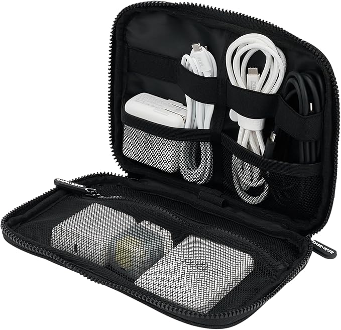 Case-Mate Electronic Organizer Travel Case - Portable Tech Travel Pouch w/Multiple Storage Mesh Pockets for Cable, Cord, Charger, Power Bank, Airpods - Airplane Essentials Bag - Black