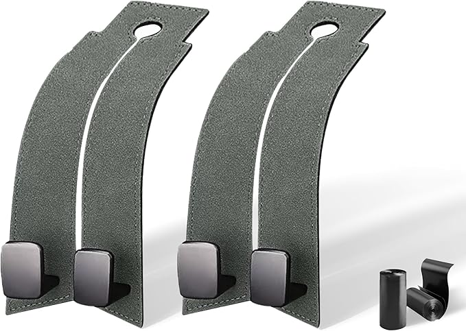 vidonio 2 Pack Double Car Seat Hooks for Headrest, Rotatable Purse Holder for Car,Premium Leather Car Hooks for Purses and Bags, Headrest Hooks and Storage Accessories (Gray)