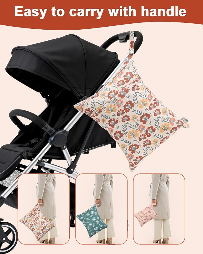 ALVABABY 3 pcs Cloth Diaper Wet Dry Bags Waterproof Reusable with Two Zippered Pockets Travel Beach Pool Daycare Soiled Baby Items Yoga Gym Bag for Swimsuits or Wet Clothes Small Medium Large 3L-SML14