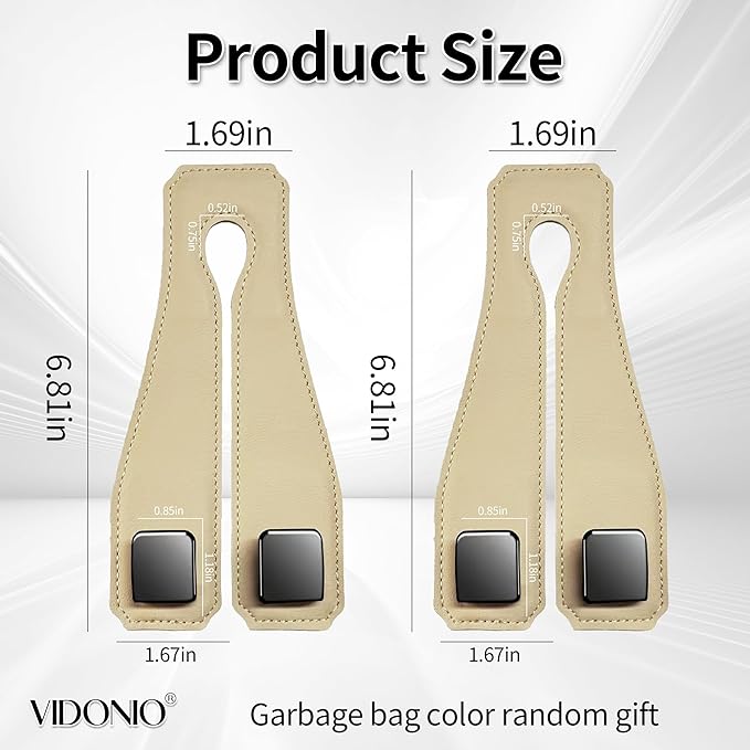 vidonio 2 Pack Double Car Seat Hooks for Headrest, Rotatable Purse Holder for Car, Premium Leather Car Hooks for Purses and Bags, Headrest Hook and Storage Accessories (Beige)