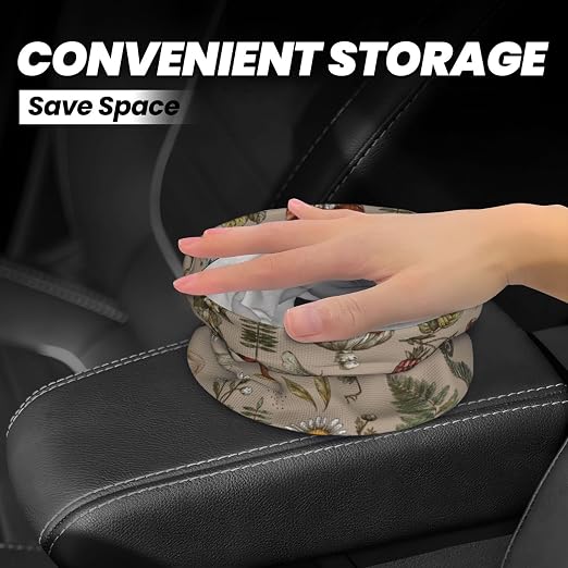 Car Trash Bag Vintage Mushroom Forest Plants Waterproof Trash Small Car Can Portable Collapsible Car Garbage Can Hanging for Back Seat Floor or Hanging Headrest Car Decor Road Trip Essentials