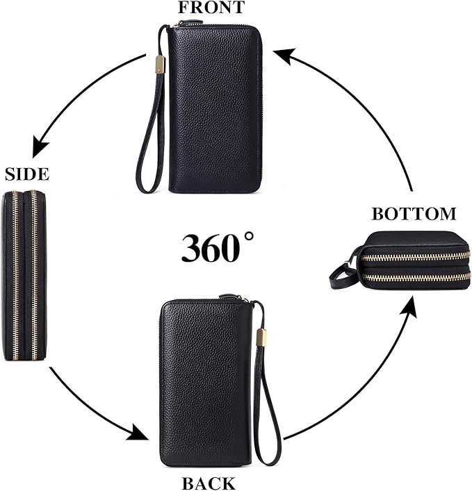 SENDEFN Leather Women Wallet RFID Blocking Zipper Around Phone Holder Clutch Wristlet Large Capacity