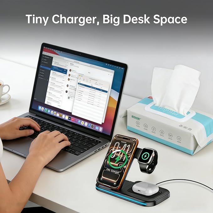 [Qi] 3 in 1 Charging Station for iPhone, 21W Wireless Charging Station, Stand Multiple Devices for Apple, for iPhone 17 16 15 14-8 Pro Max, Watch, AirPods 4 3 Pro, Nightstand, Desk, Trip, Gift