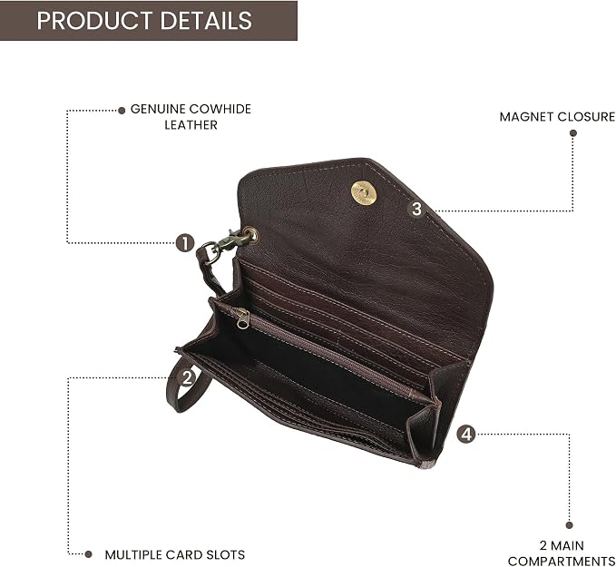 Merbaa Western Leather Wallet for Women, Hair-On Vegetable Tanned Leather Clutch Aztec Wristlet Purse, Card Cases & Money Organizers Bifold Cash Phone Slim Organizer with Card Slots, Zip Coin Pocket
