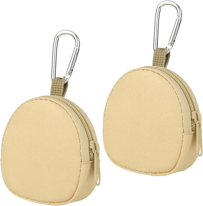 Keychain Pouch Coin Pouch Compact EDC Pouches Data Cable Organizer Earphone Earbuds Storage Zipper Case Bag with Clip on Hook for Mini Gear Bag, Change Wallet (Khaki)