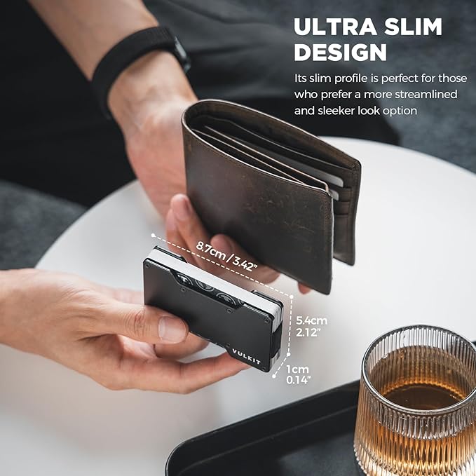 VULKIT Men's Metal Wallet with Money Clip Slim Credit Card Holder, Minimalist Business Card Case Front Pocket Wallet for Men(Black)